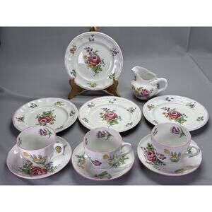 Spode Marlborough Sprays/3 Cups & Saucers/4 Small Plates/ A Creamer, England